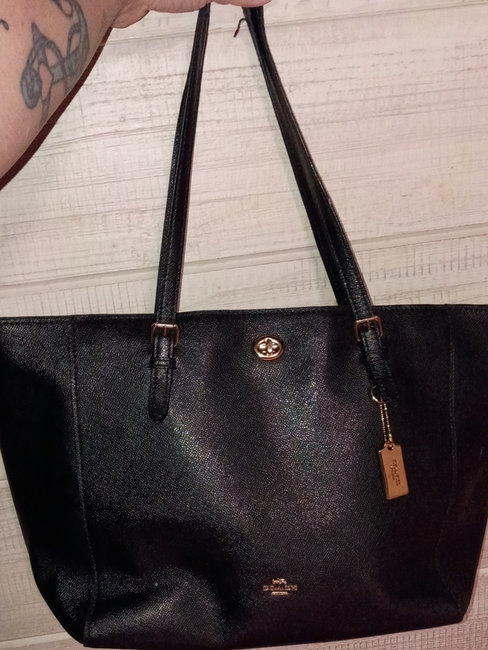 Coach Black Leather Tote Handbag with Gold Hardware - Picture 3 of 16